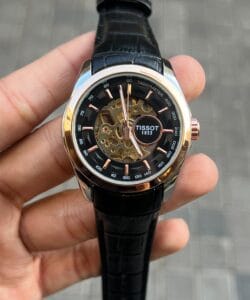 Tissot 1853 Skeleton Automatic Two-Tone Black Leather Watch