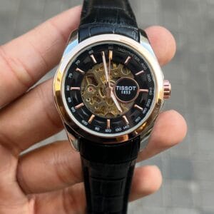 Tissot 1853 Skeleton Automatic Two-Tone Black Leather Watch