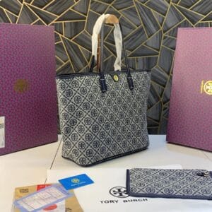 TORY BURCH SUPREME TOTE WITH OG BOX - silver