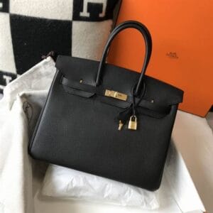 Hermes Black Togo Leather Rose Gold Hardware Birkin Bag With Dust Bag